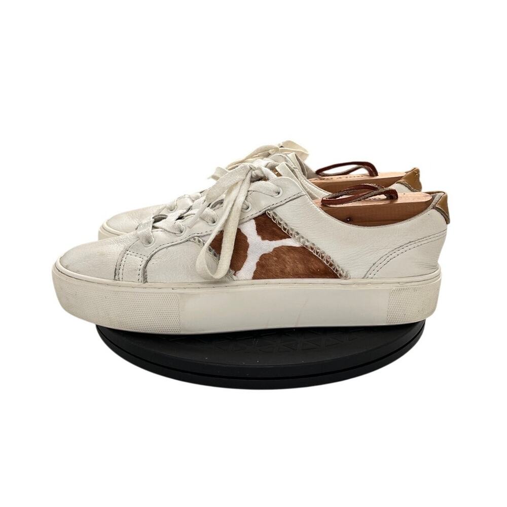 Womens UGG Dinale Cow Print Leather Sneakers Shoes Size 8 White Brown